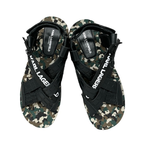 NWT KARL LAGERFELD PARIS Croc-Embossed Leather Sandals Men\'s Size 8.5 Unisex main image 4